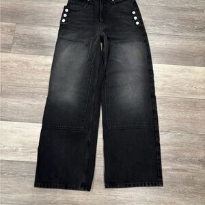 REVICE Black Wide-Leg Jeans with Button Detail BRAND NEW